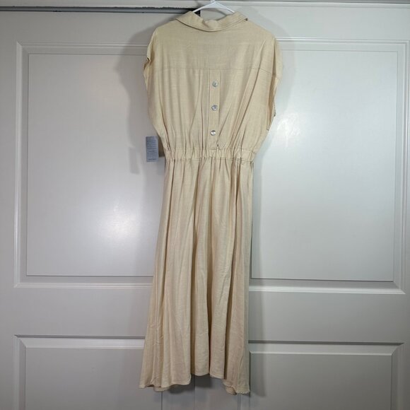 Melloday Notch Collar Short Sleeve Midi Cream Dress M - NEW - Picture 12 of 14
